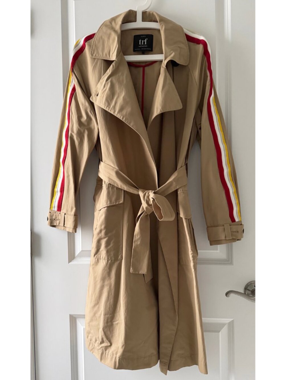 ZARA Beige Double-Breasted Trench Coat – Strap Sleeve Detail – Size S